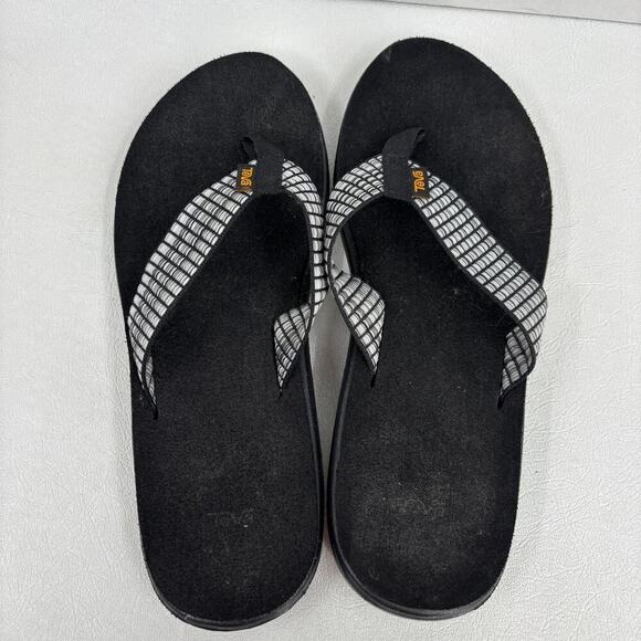 Teva Voya Flip Flop Sandals Womens Size 9 Black White Geometric Thong Toe Post - Picture 3 of 8